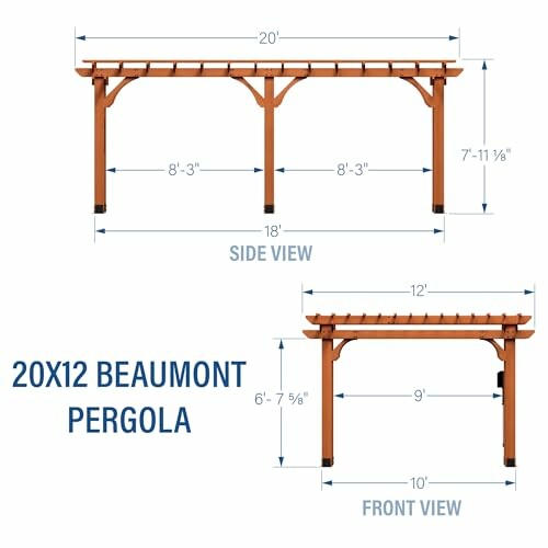 Diagram of a 20x12 Beaumont pergola with side and front views.