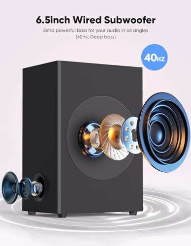 6.5 inch wired subwoofer with audio components displayed