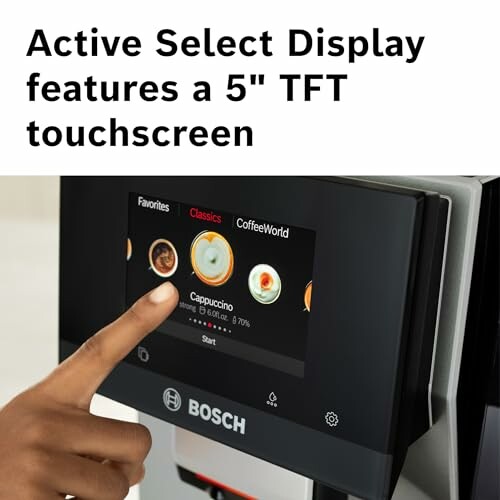 Bosch coffee machine with 5-inch TFT touchscreen display.