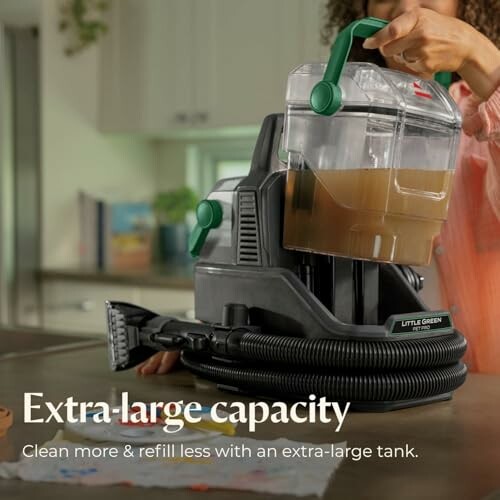 Carpet cleaner with extra-large capacity tank.