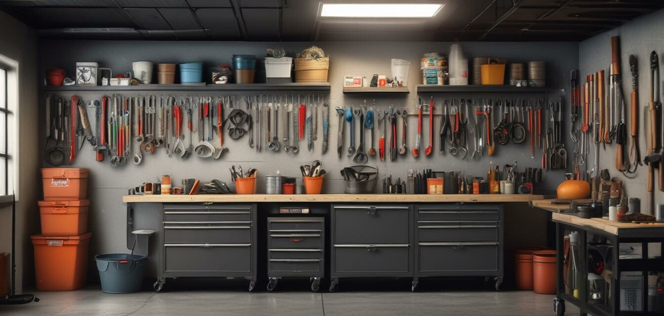 Organized garage with efficient storage solutions.