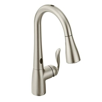 Sleek modern kitchen faucet with pull-down sprayer.