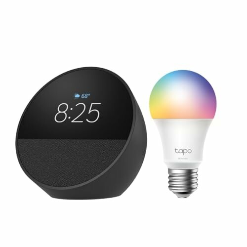 Smart clock with digital display and color-changing bulb.